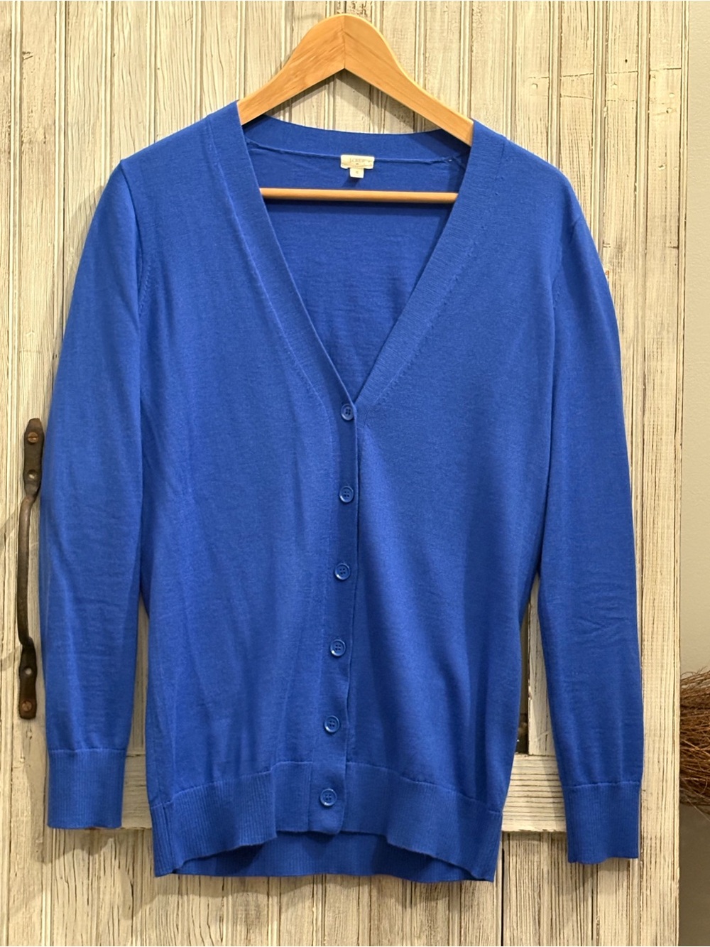 J. Crew Merino Wool Royal Blue V-Neck Button Cardigan Size S